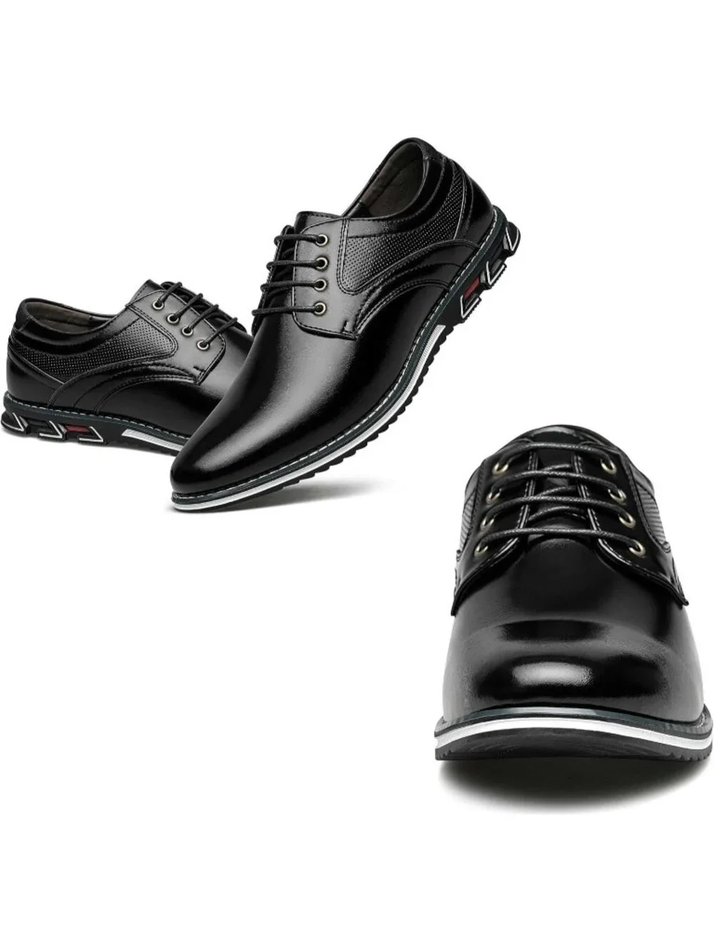 Men's Black Superior Flexural Leather Casual Business Oxford Derby Dress Shoes